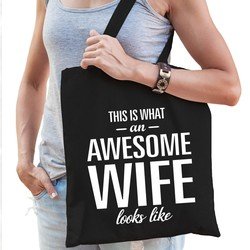 Bellatio Awesome wife / geweldige vrouw / echtgenote cadeau katoenen tas Zwart