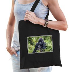 Bellatio Dieren tasje met apen foto - Zwart
