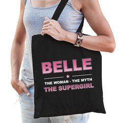Bellatio Naam cadeau Belle - The woman, The myth the supergirl katoenen tas - Boodschappentas verjaardag/ moeder/ collega/ vriendin - Feest Boodschappentassen