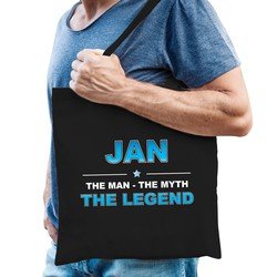 Bellatio Naam cadeau Jan - The man, The myth the legend katoenen tas - Boodschappentas verjaardag/ vader/ collega/ geslaagd - Feest Boodschappentassen