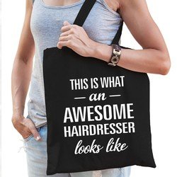 Bellatio Awesome hairdresser / geweldige kapster cadeau katoenen tas Zwart