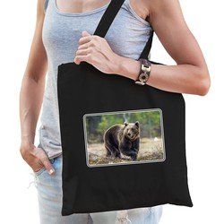 Bellatio Dieren tasje met beren foto - Zwart