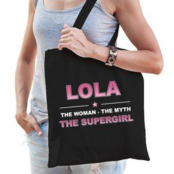 Bellatio Naam cadeau Lola - The woman, The myth the supergirl katoenen tas - Boodschappentas verjaardag/ moeder/ collega/ vriendin - Feest Boodschappentassen