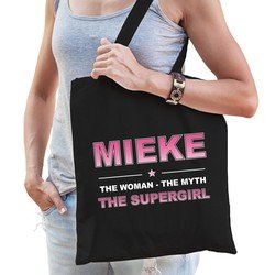 Bellatio Naam cadeau Mieke - The woman, The myth the supergirl katoenen tas - Boodschappentas verjaardag/ moeder/ collega/ vriendin - Feest Boodschappentassen