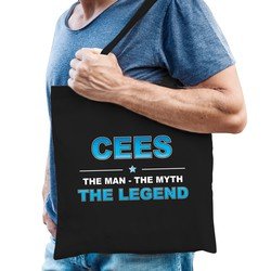 Bellatio Naam cadeau Cees - The man, The myth the legend katoenen tas - Boodschappentas verjaardag/ vader/ collega/ geslaagd - Feest Boodschappentassen