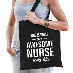 Bellatio Awesome nurse / zuster cadeau katoenen tas Zwart