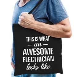 Bellatio Awesome electrician / geweldige electricien cadeau katoenen tas Zwart