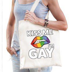 Bellatio Kiss me Im gay regenboog tas - Wit