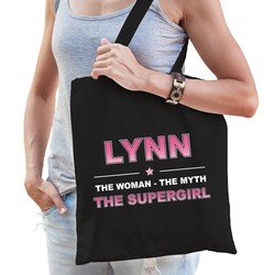 Bellatio Naam cadeau Lynn - The woman, The myth the supergirl katoenen tas - Boodschappentas verjaardag/ moeder/ collega/ vriendin - Feest Boodschappentassen