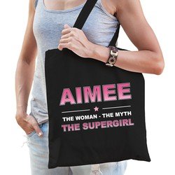 Bellatio Naam cadeau Aimee - The woman, The myth the supergirl katoenen tas - Boodschappentas verjaardag/ moeder/ collega/ vriendin - Feest Boodschappentassen
