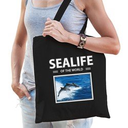 Bellatio Dieren Dolfijnen foto tas katoen volw + kind Zwart