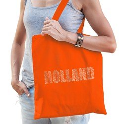 Bellatio Glitter Holland katoenen tas oranje met steentjes/ rhinestones voor dames en heren - Oranje