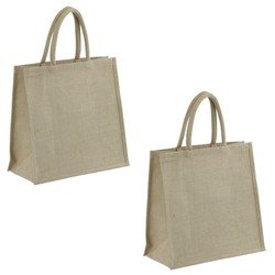 Trendoz 2x Jute boodschappentassen/strandtassen 35 x 34 cm naturel - Draagtassen met hengsels - Eco - Milieubewust - Trendy tas - Boodschappentassen