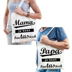 Bellatio Mama en Papa je bent fanTAStisch tasje - Cadeau boodschappentasjes set voor Papa en Mama - Moederdag en Vaderdag cadeautje - Feest Boodschappentassen