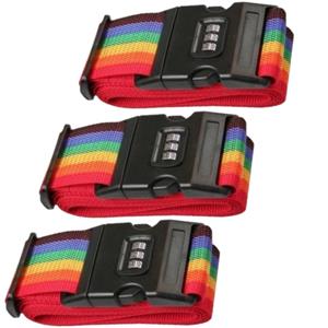 Merkloos Pakket van 3x stuks kofferriemen / bagageriemen met cijferslot 200 cm regenboog kleuren -
