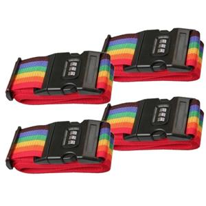 Merkloos Pakket van 4x stuks kofferriemen / bagageriemen met cijferslot 200 cm regenboog kleuren -