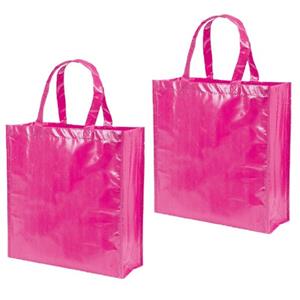 Merkloos 2x stuks boodschappentassen shoppers fuchsia roze cm -