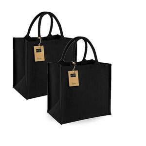 Westford Mill Set van 3x stuks jute boodschappentassen/shoppers 30 x 30 x 19 cm in het zwart -