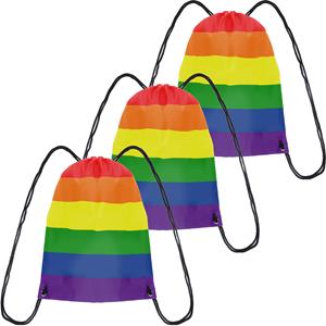 3x Gymtasje/rugtas rijgkoord regenboog/rainbow/pride vlag voor volwassenen
