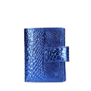 Manfield Metallic blauwe leren portemonnee met crocoprint