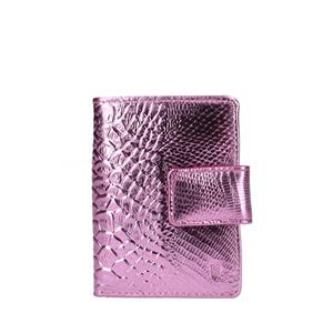 Manfield Metallic roze leren portemonnee met crocoprint