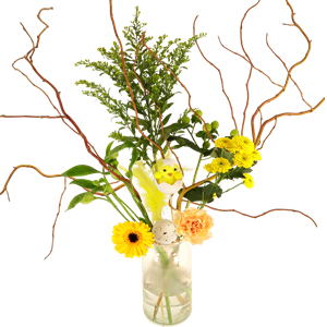 Boeketcadeau Paas bloemen Plukboeket in glazen vaas
