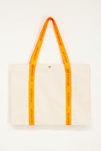 My jewellery Beige canvas shopper met oranje hengsel