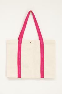 My jewellery Beige canvas shopper met roze hengsel