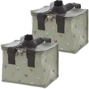 Set van 2x stuks kleine koeltassen voor lunch grijs met kippen print 16 x 21 x 14 cm 4,7 liter -