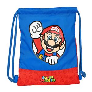 Rucksacktasche Mit Bändern Super Mario Rot Blau (26 X 34 X 1 Cm)