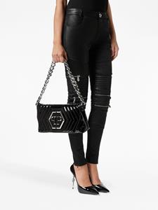 Philipp Plein small quilted patent-leather shoulder bag - Zwart