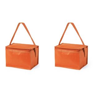 Merkloos 2x stuks kleine mini koeltassen oranje sixpack blikjes -