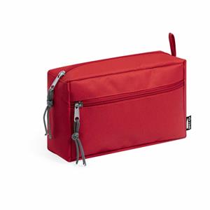 Toilettas/make-up tas Eco Travel - gerecycled polyester - rood - 21 x 13 x 8 cm -