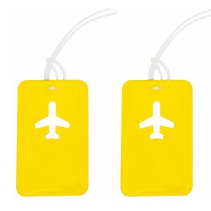 Kofferlabel van kunststof - 2x - geel - 11 x 7 cm - reiskoffer/handbagage labels -