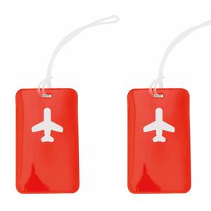 Kofferlabel van kunststof - 2x - rood - 11 x 7 cm - reiskoffer/handbagage labels -