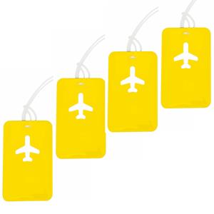 Kofferlabel van kunststof - 4x - geel - 11 x 7 cm - reiskoffer/handbagage labels -