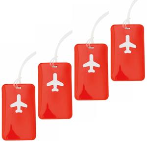 Kofferlabel van kunststof - 4x - rood - 11 x 7 cm - reiskoffer/handbagage labels -