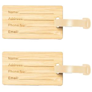 Kofferlabel van bamboe - 10x - beige - 9 x 5 cm - reiskoffer/handbagage labels -