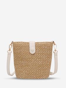 Zaful Women's Straw Braided Bucket Crossbody Bag