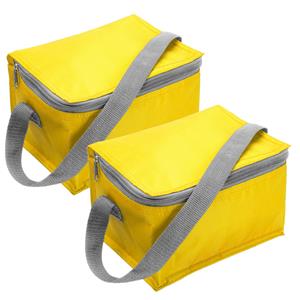 Trendoz set van 2x stuks kleine koeltas geel voor 6 blikjes met rits en draagband -