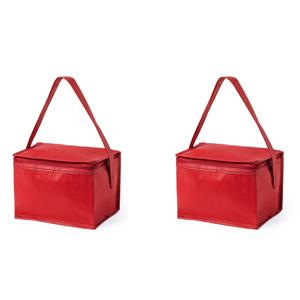 Merkloos 2x stuks kleine mini koeltassen rood sixpack blikjes -