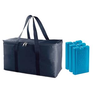 Trendoz Grote koeltas blauw x 22 x 19 cm met 3x stuks blauwe koelelementen -