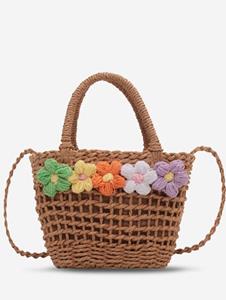 Zaful Floral Appliques Straw Summer Beach Tote Bag