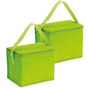 Merkloos 2x stuks kleine koeltassen voor lunch groen 20 x 13 x 17 cm 4.5 liter -