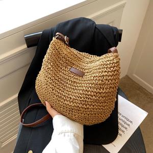 Yogodlns Summer Rattan Straw Bag For Women Knitted Beach Bag Bohemia Style Crossbody Bag Vacation Shoulder Bags