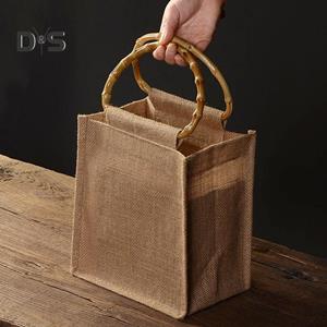 DYS Fashion Bags Wild Bluebell Half Circular Arc Bamboo Handle Gift Bag Holder Handbag Storage Container Pouch
