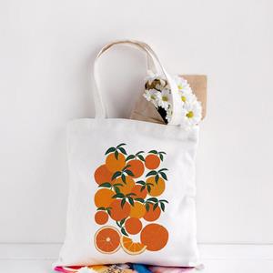 Jiangkao Orange Harvest Canvas Tote Bag for Women Cloth Cartoon New Cute Shopping Bags Female Party Handbag