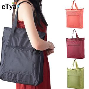 ETya Big Size Tote Eco Shopping Bag Women Reusable Polyester Portable Shoulder Bags Girl Handbags Folding Pouch Shopper Bag Foldable