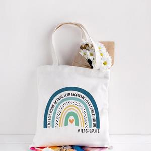 Jiangkao Teacher Rainbow Leopard Print Canvas Shopping Bag Gift for Teachers Fashion Women Shoulder Bags