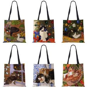 Colorful Bag Schattige kat bloem schilderij print womens designer tote tassen vrouwen handtas grote boodschappentas opvouwbaar voor boodschappen